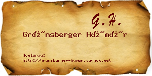 Grünsberger Hümér névjegykártya